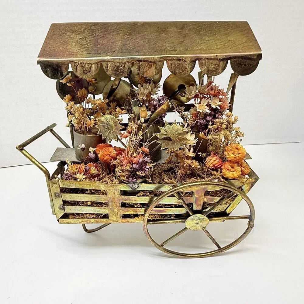 Vintage Metal Tin Dried Flower Cart 3D Decor